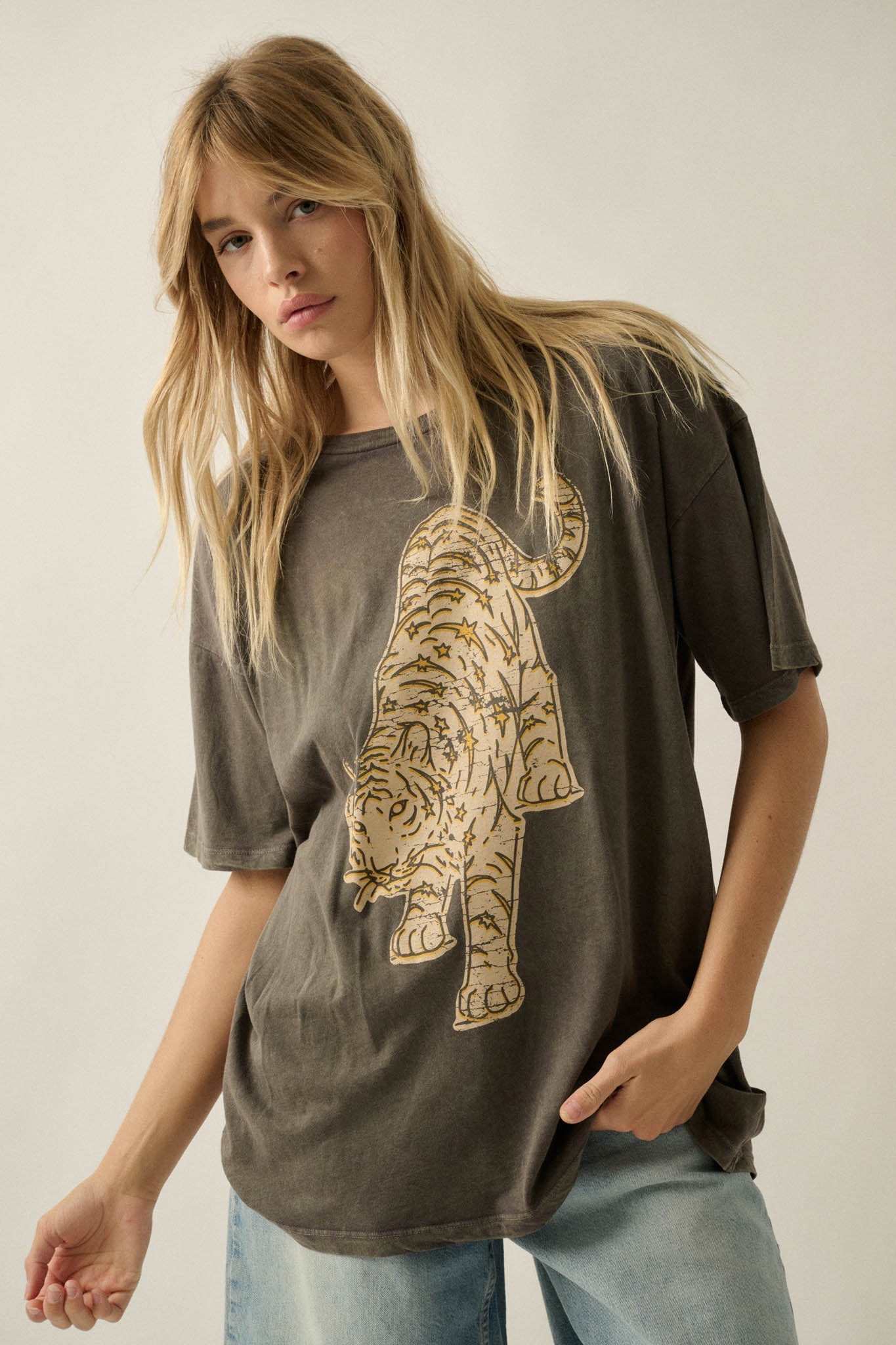 Cosmic Tiger Vintage-Wash Oversize Graphic Tee