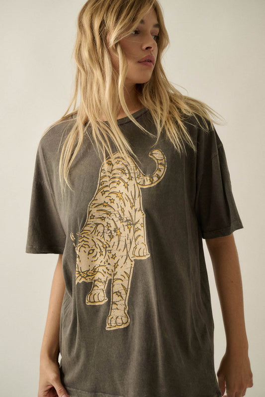 Cosmic Tiger Vintage-Wash Oversize Graphic Tee