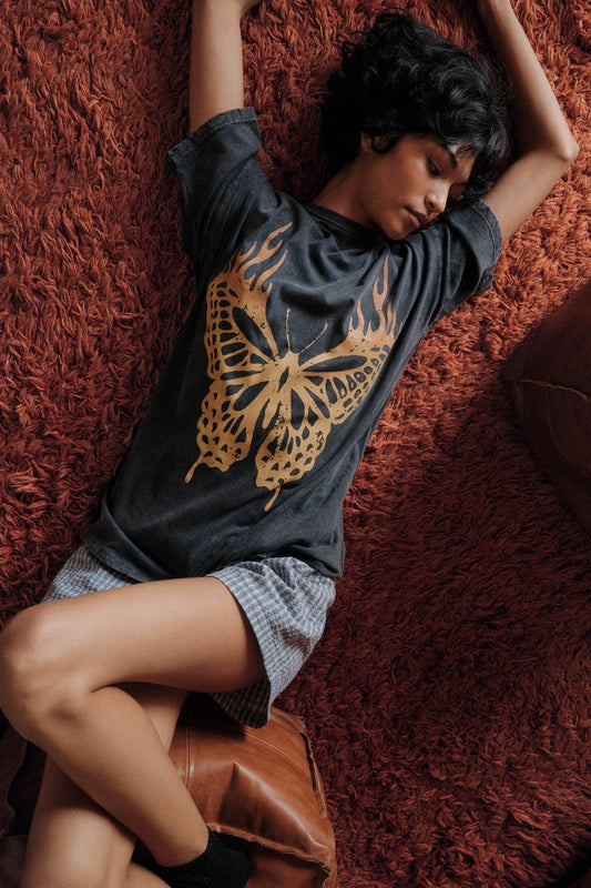 Burning Beauty Distressed Butterfly Graphic Tee