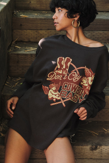 Don't Cry Cowboy Oversize Thermal Graphic Top