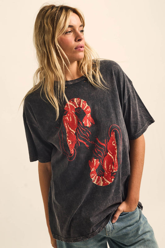 Crawdad Song Vintage-Wash Oversize Graphic Tee
