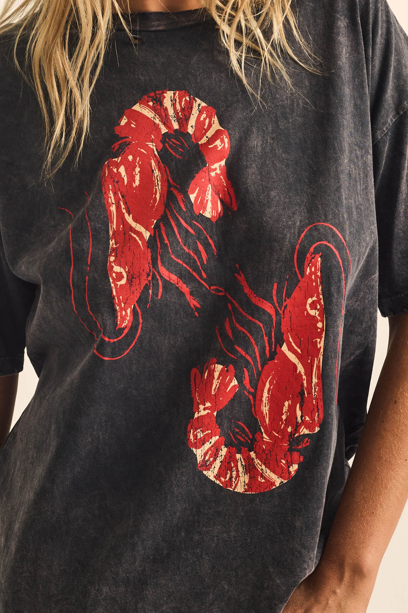 Crawdad Song Vintage-Wash Oversize Graphic Tee