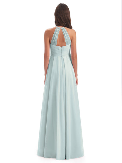 Ellison Floor Length Halter Keyhole Chiffon Bridesmaid Dresses
