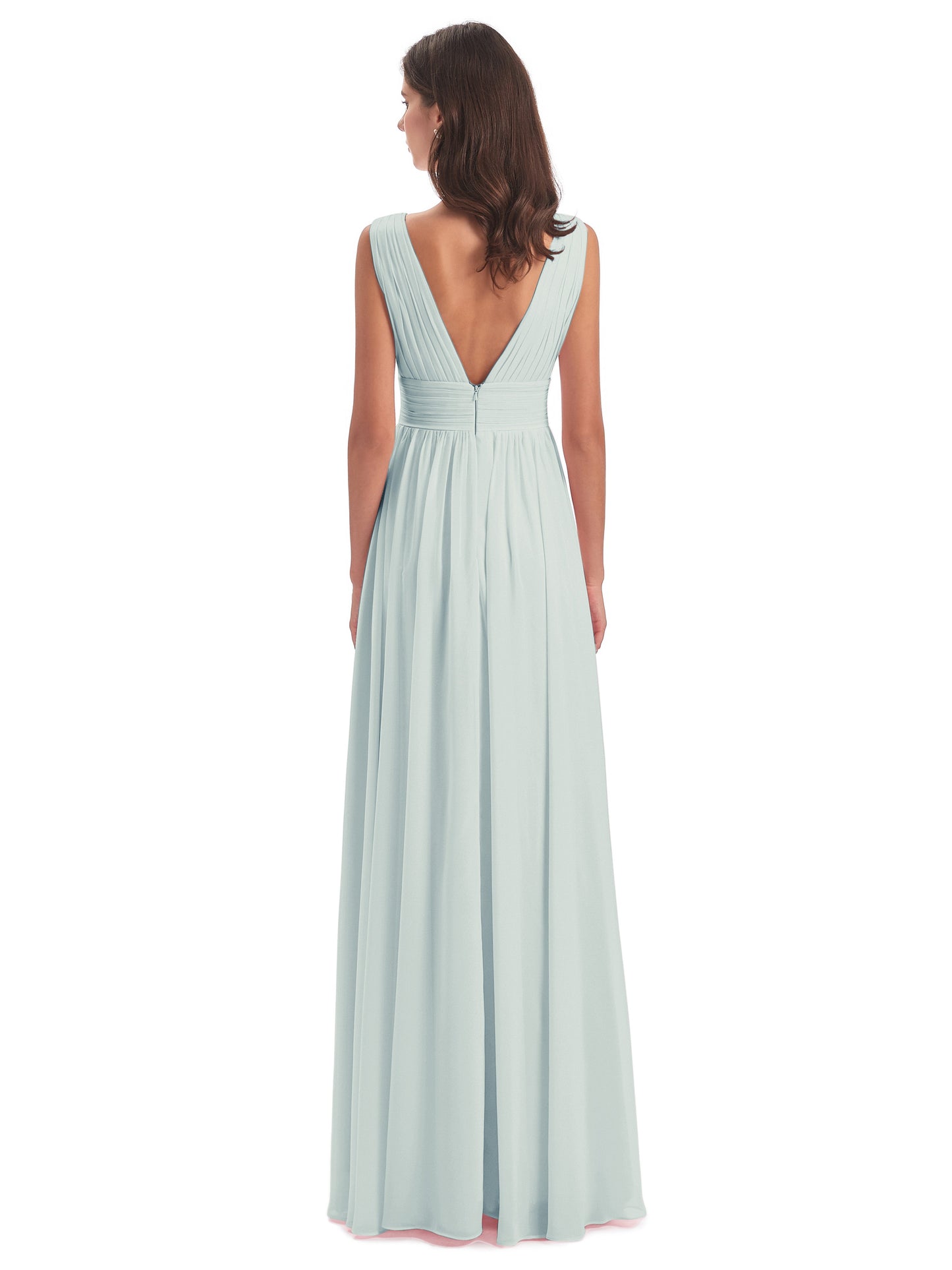 Emma Floor Length V Neck Split Chiffon Bridesmaid Dresses