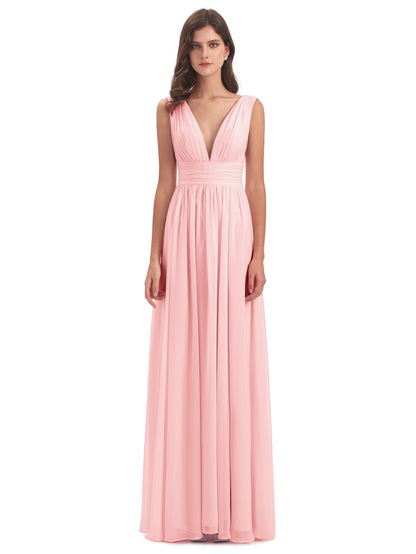 Emma Floor Length V Neck Split Chiffon Bridesmaid Dresses