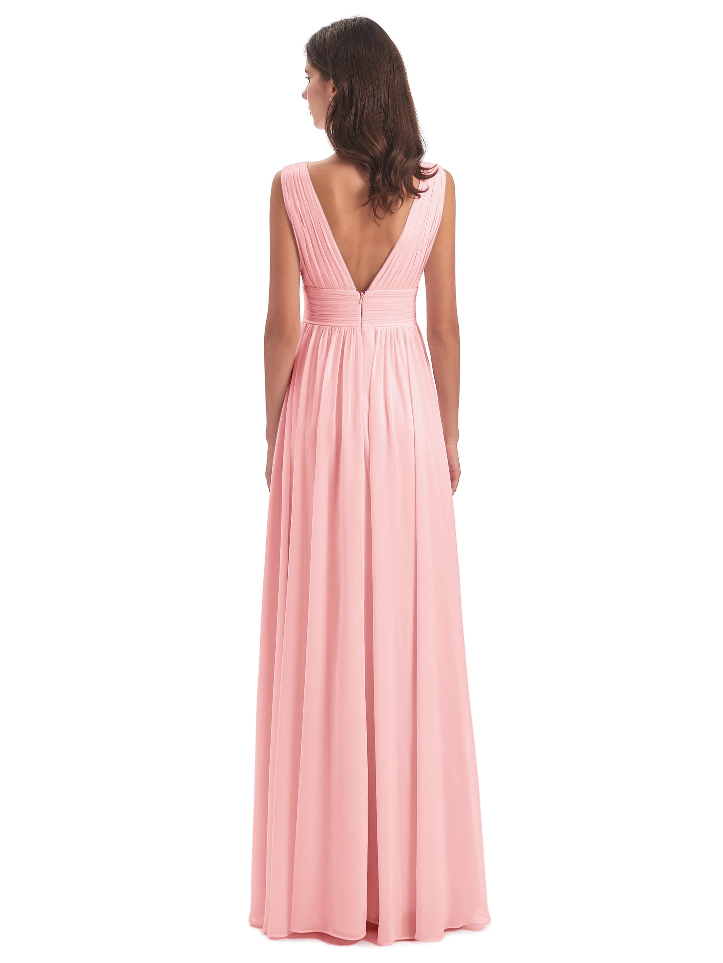 Emma Floor Length V Neck Split Chiffon Bridesmaid Dresses