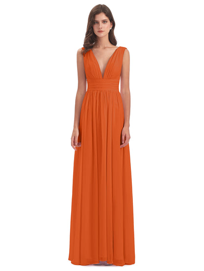 Emma Floor Length V Neck Split Chiffon Bridesmaid Dresses