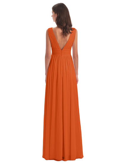 Emma Floor Length V Neck Split Chiffon Bridesmaid Dresses