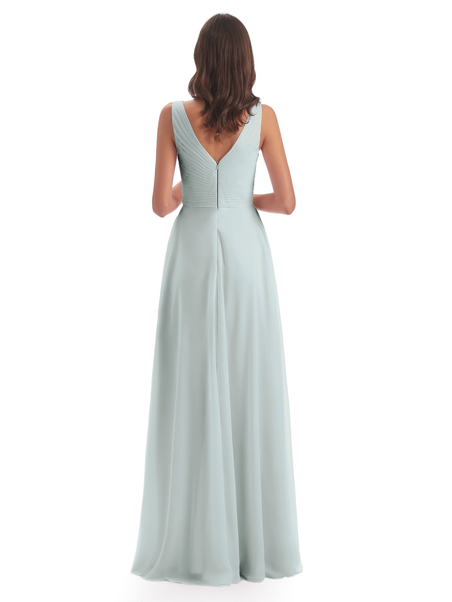 Evalyn V-neck Straps Chiffon Long Bridesmaid Dresses