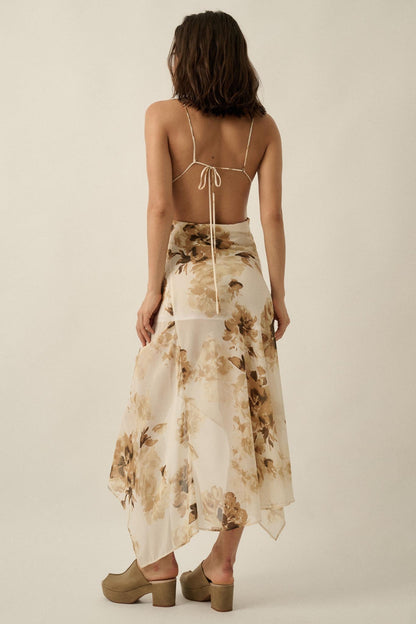 Elegant Beauty Floral Chiffon Open-Back Maxi Dress