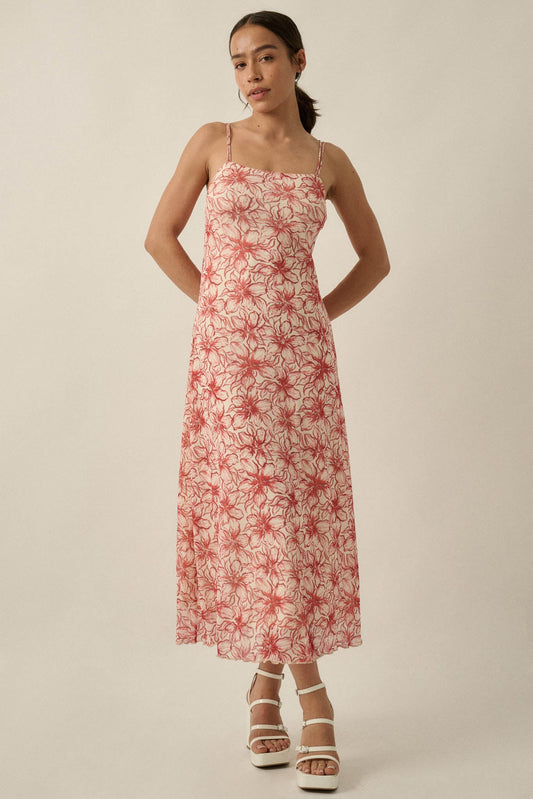 Lilies Bloom Floral Mesh Cami Midi Dress