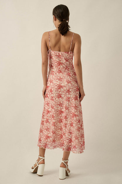 Lilies Bloom Floral Mesh Cami Midi Dress