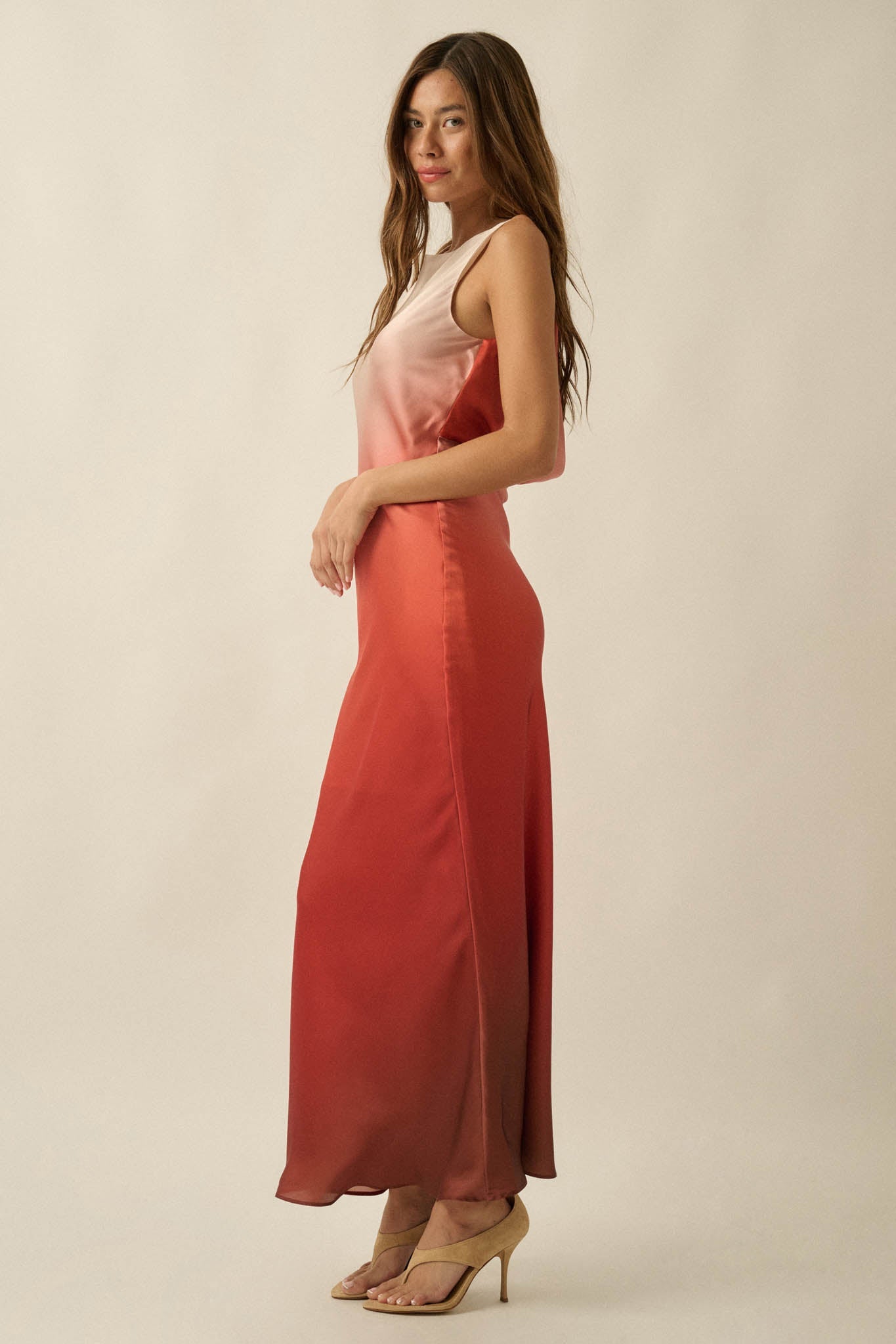 Glow Up Ombre Satin Cowl-Back Maxi Dress