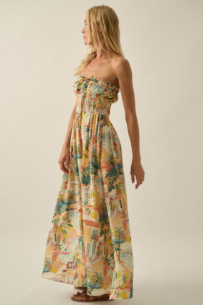 Bahama Mama Tropical-Print Strapless Maxi Dress