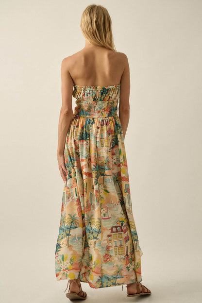 Bahama Mama Tropical-Print Strapless Maxi Dress