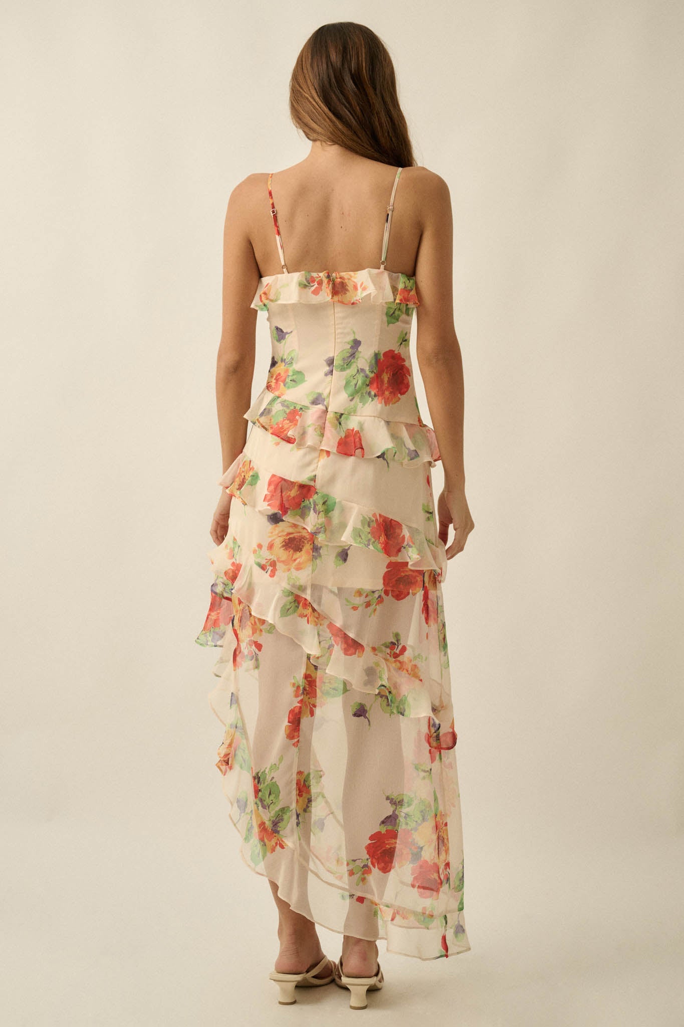 Pure Enchantment Floral Chiffon Ruffle Maxi Dress