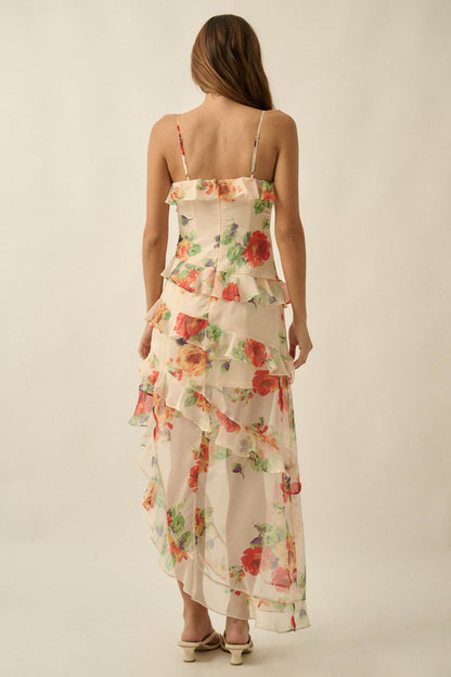 Pure Enchantment Floral Chiffon Ruffle Maxi Dress