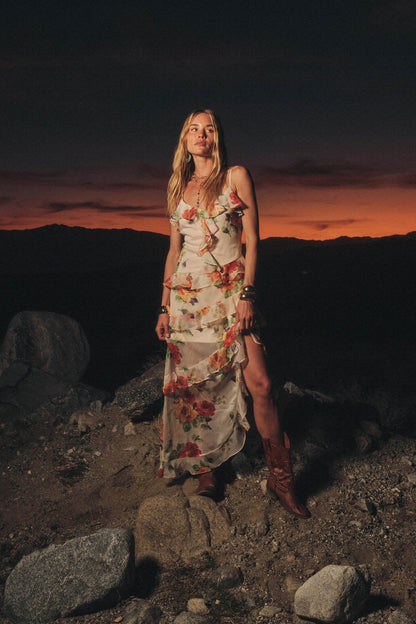 Pure Enchantment Floral Chiffon Ruffle Maxi Dress