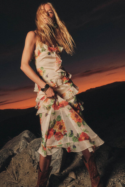 Pure Enchantment Floral Chiffon Ruffle Maxi Dress