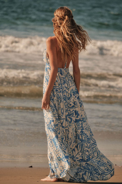 Nomadic Soul Abstract Floral-Print Halter Maxi Dress