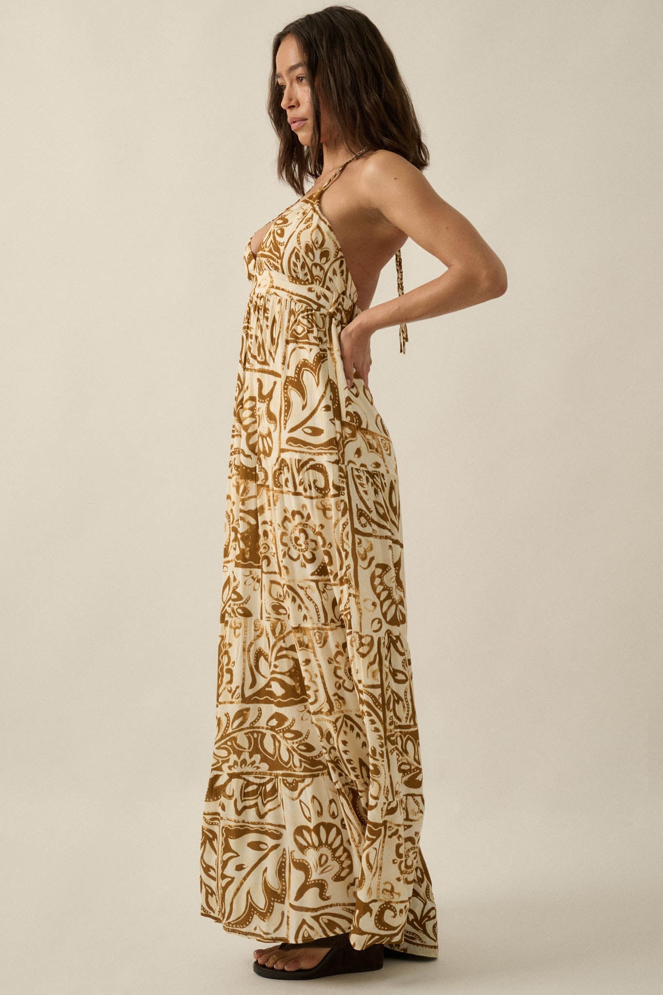 Nomadic Soul Abstract Floral-Print Halter Maxi Dress