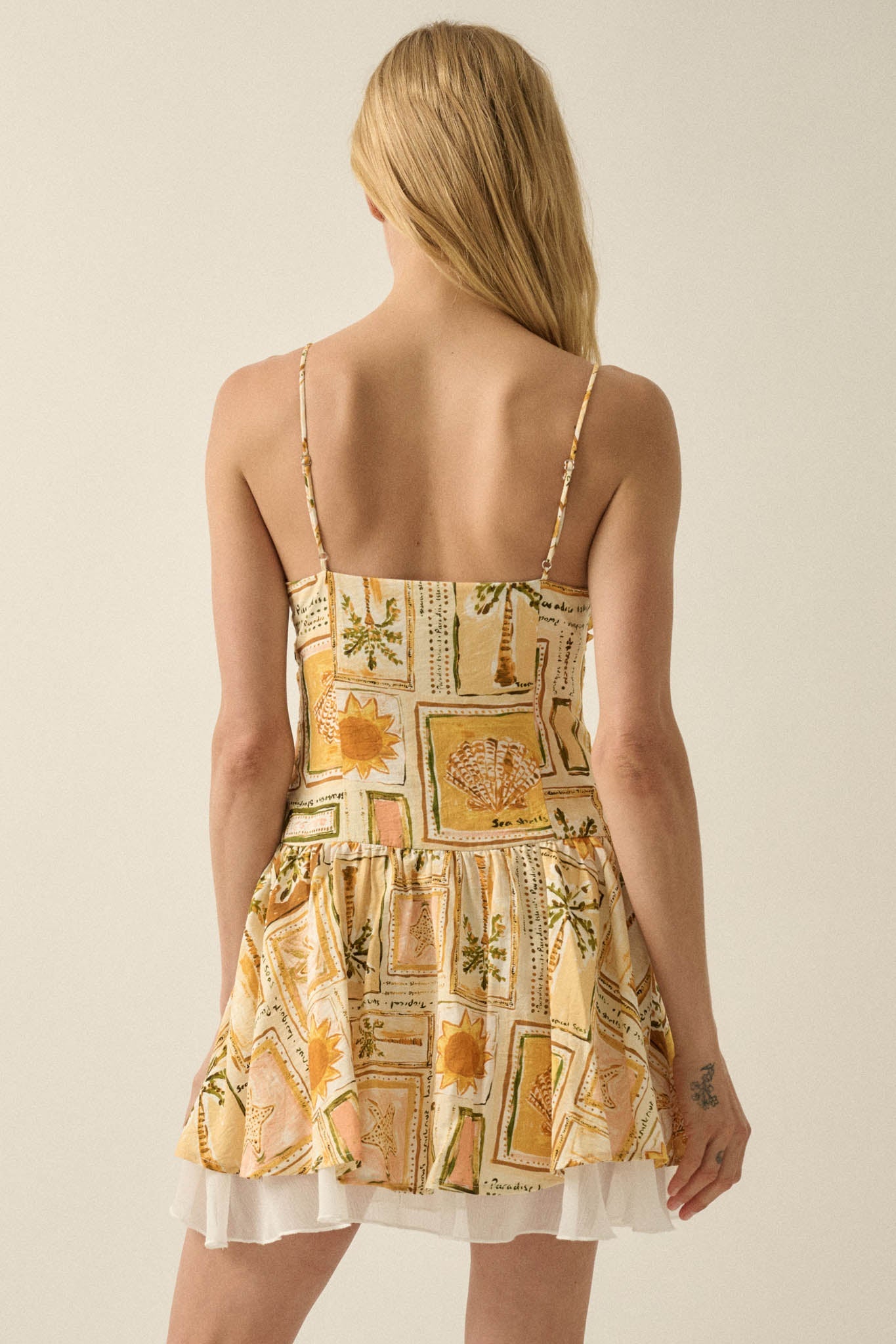 Pretty in Paradise Tropical-Print Drop-Waist Mini Dress