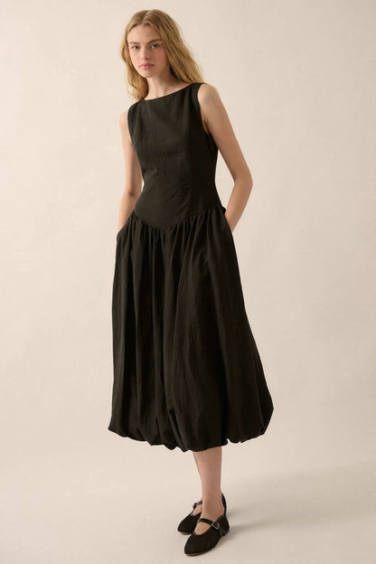 Natural Beauty Boatneck Bubble Midi Dress
