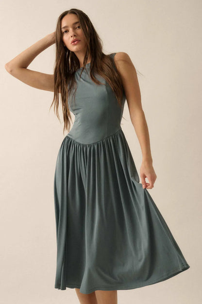 Best Day Sleeveless Drop-Waist Modal Midi Dress
