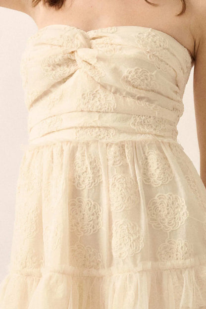 Floral Finesse Ruffled Lace Strapless Mini Dress