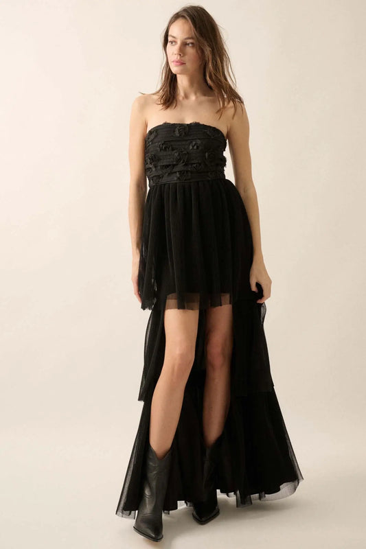 Blooming Beauty 3D Floral Lace High-Low Maxi Dress