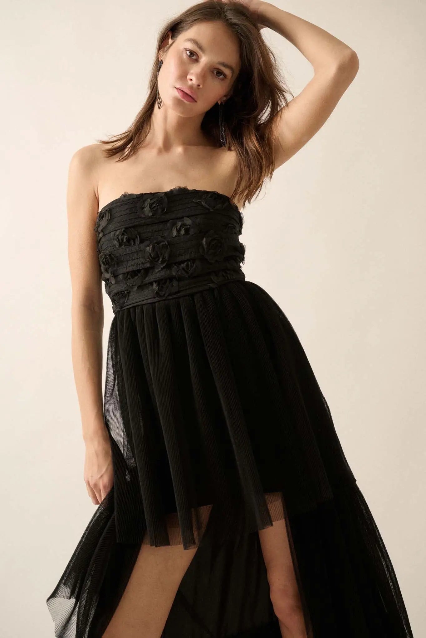 Blooming Beauty 3D Floral Lace High-Low Maxi Dress