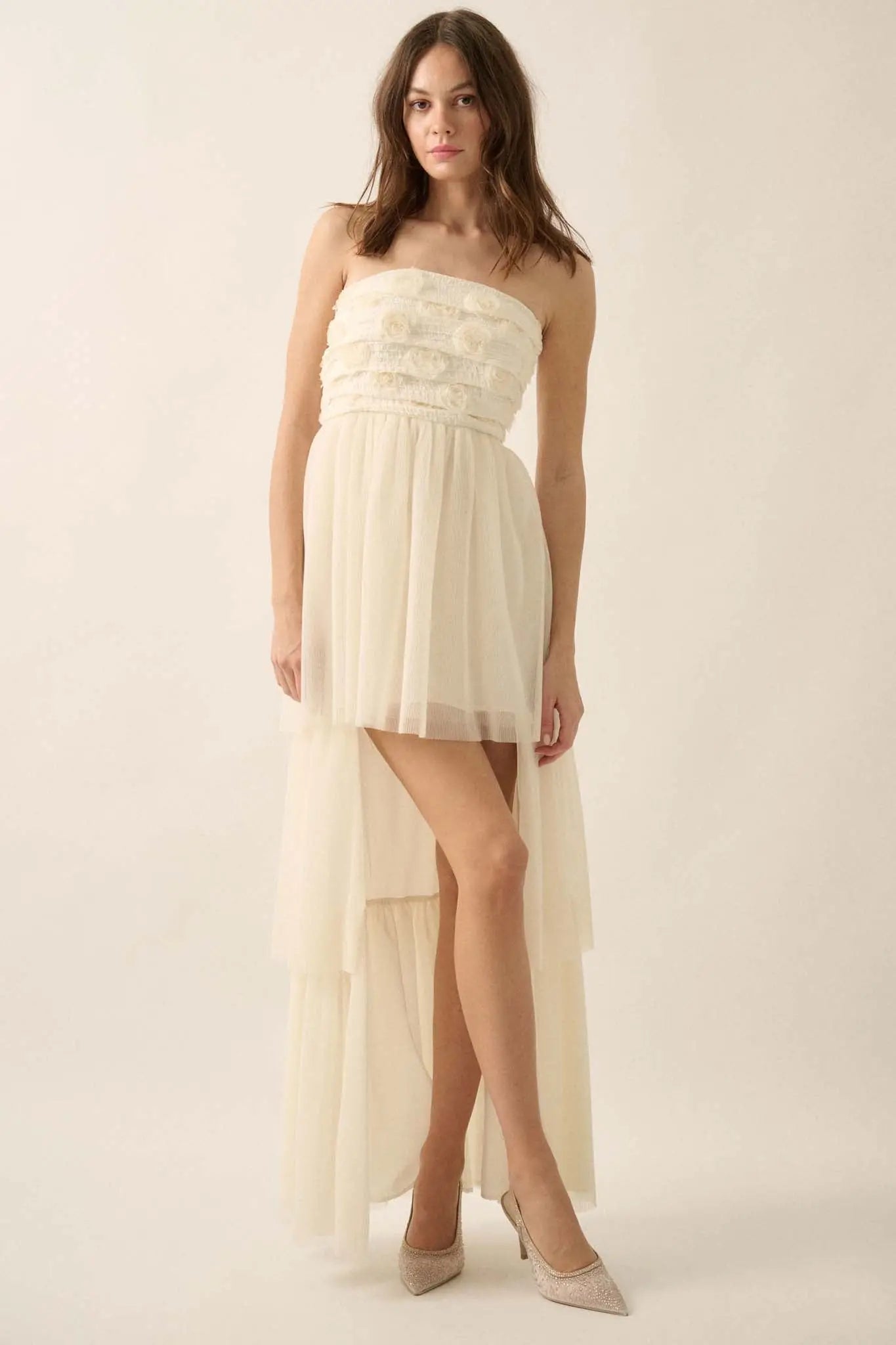 Blooming Beauty 3D Floral Lace High-Low Maxi Dress