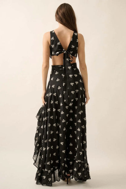 After All Embroidered Tie-Back High-Low Maxi Dress