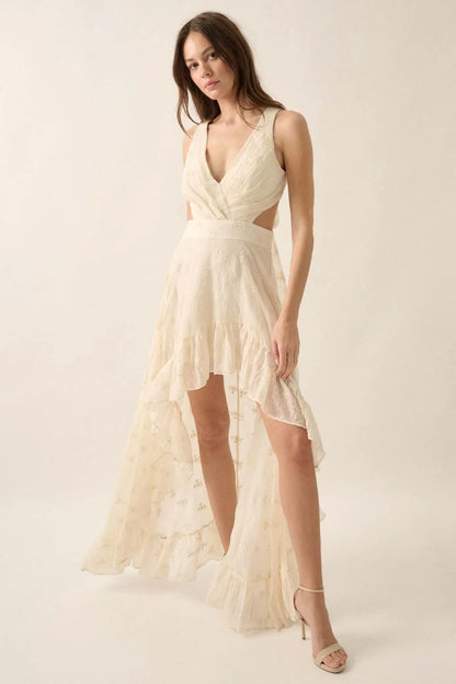 After All Embroidered Tie-Back High-Low Maxi Dress