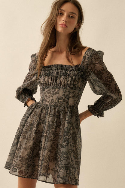 Night to Remember Lace-Print Organza Mini Dress