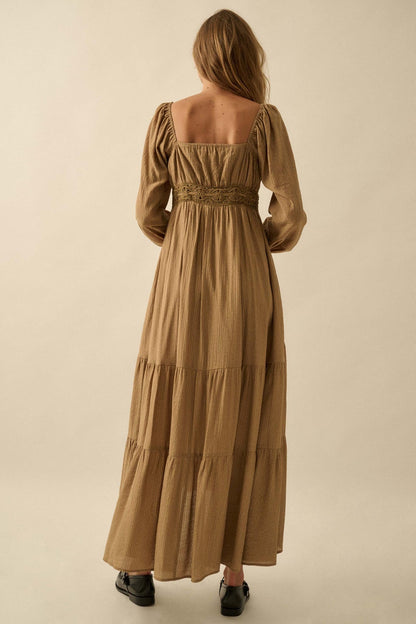Love Song Striped Button-Front Tiered Maxi Dress