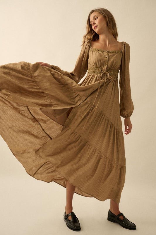 Love Song Striped Button-Front Tiered Maxi Dress