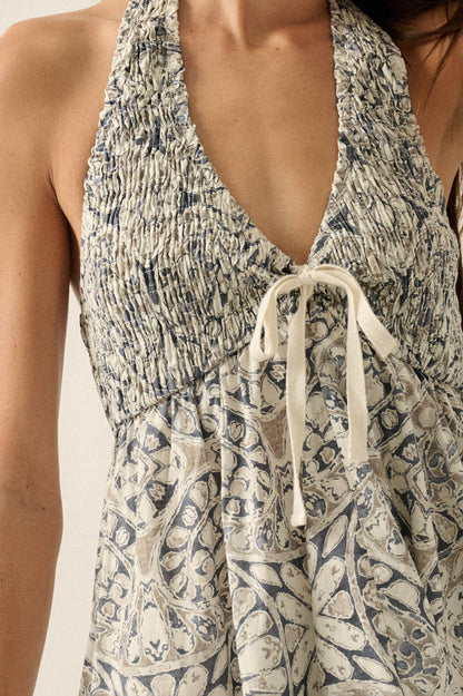 Lost Lands Abstract-Print Smocked Halter Maxi Dress