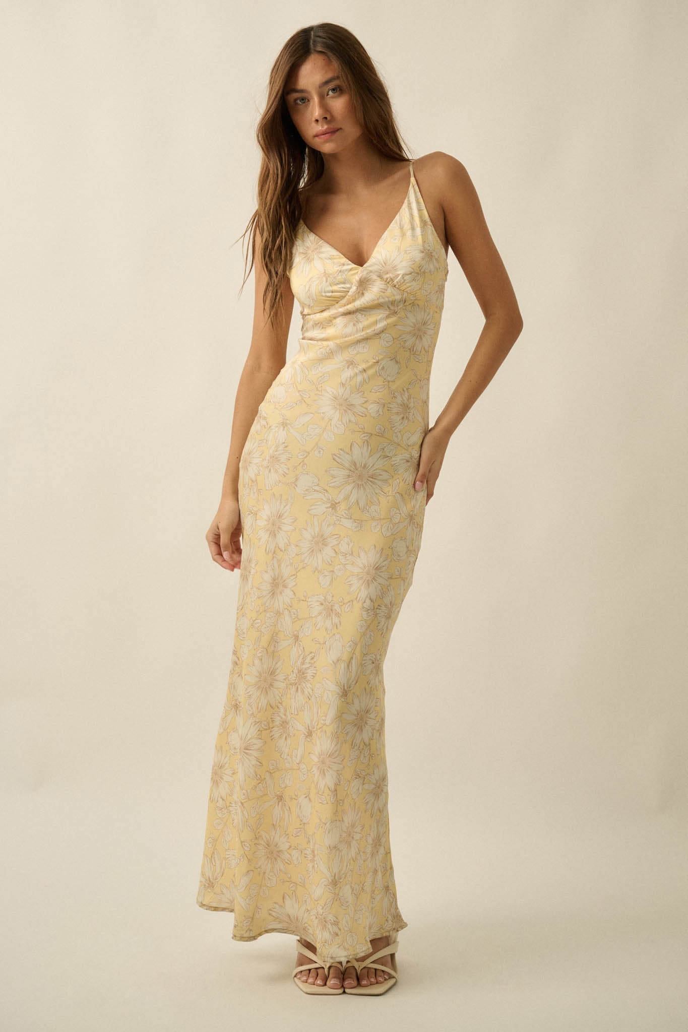 Darling Daisy Floral Satin Maxi Slip Dress