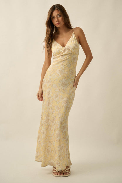 Darling Daisy Floral Satin Maxi Slip Dress