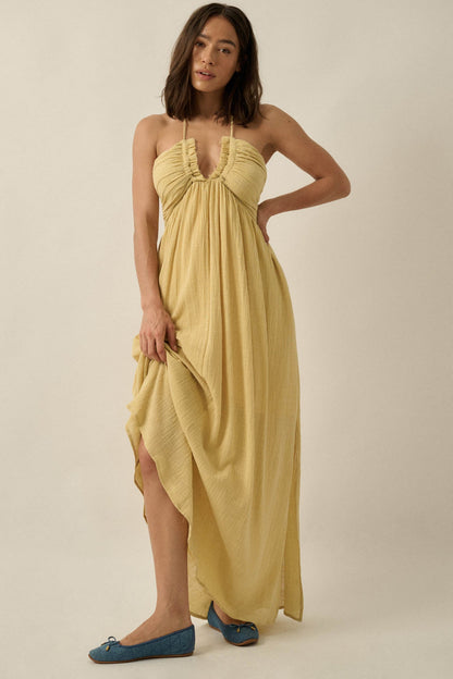 Forever Free Cotton Gauze Tie-Back Halter Maxi Dress