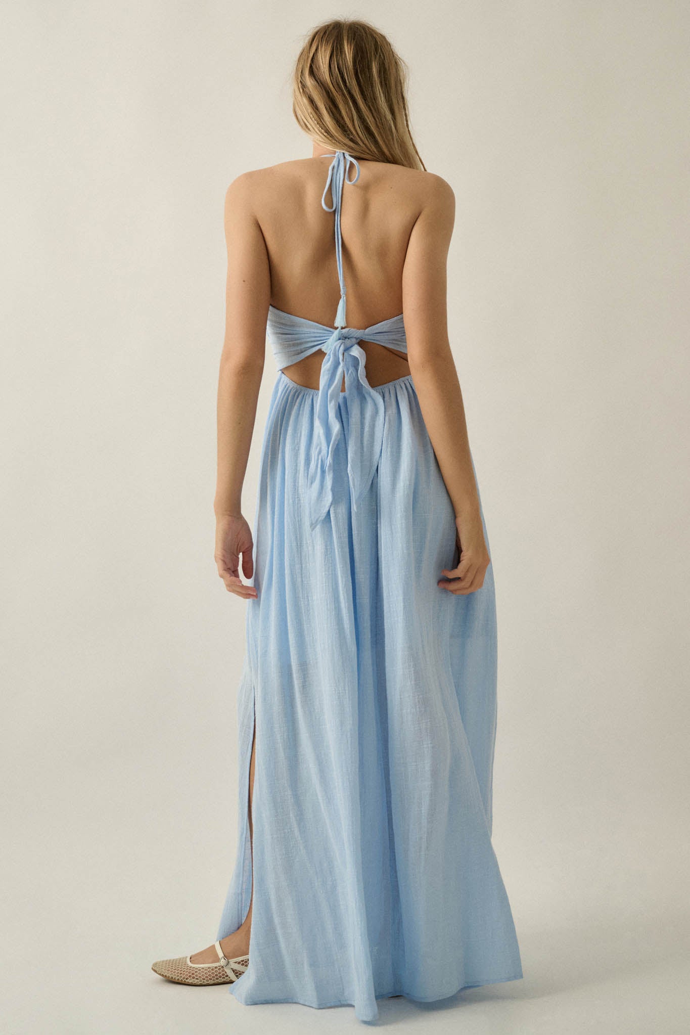 Forever Free Cotton Gauze Tie-Back Halter Maxi Dress