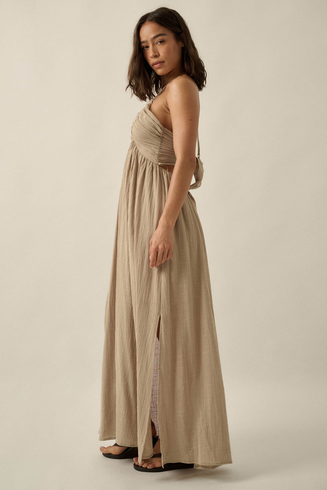 Forever Free Cotton Gauze Tie-Back Halter Maxi Dress