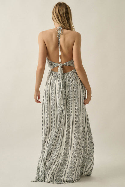 Faraway Beauty Medallion-Print Halter Maxi Dress