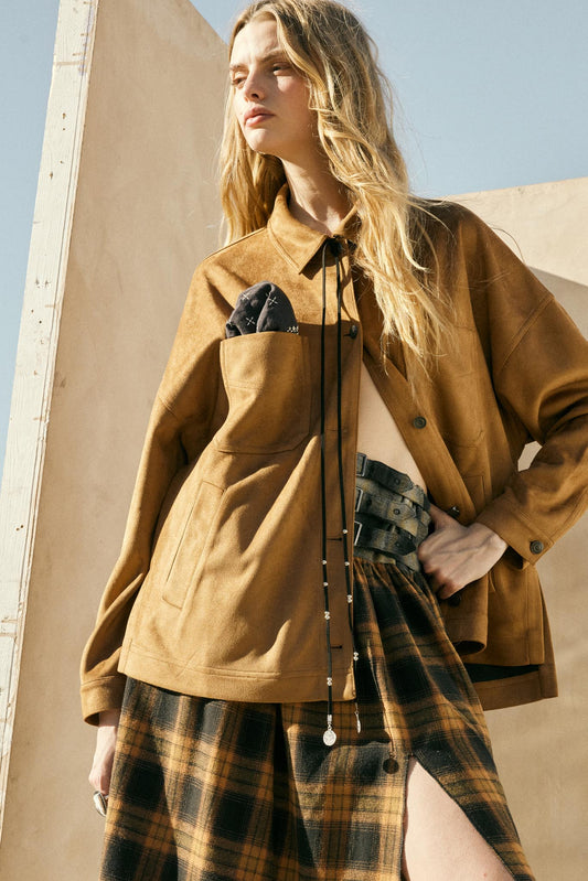 Soft Spoken Vegan Suede Pocket Shacket