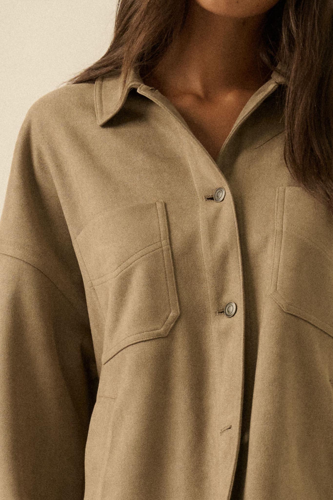 Soft Spoken Vegan Suede Pocket Shacket