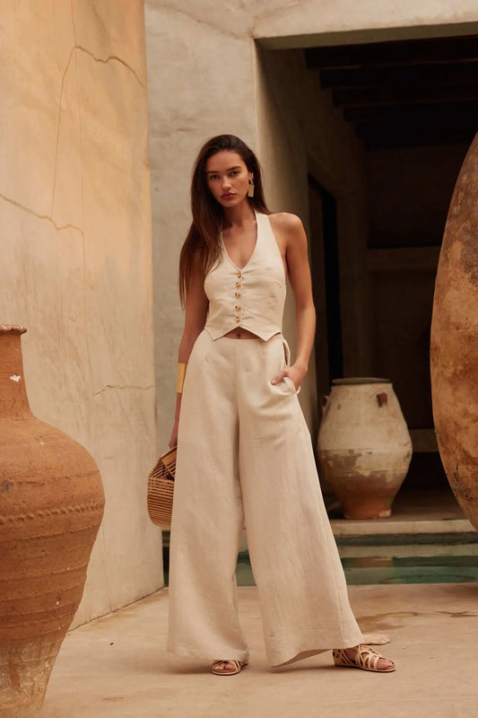 Better Nature Wide-Leg Linen-Blend Vest Jumpsuit