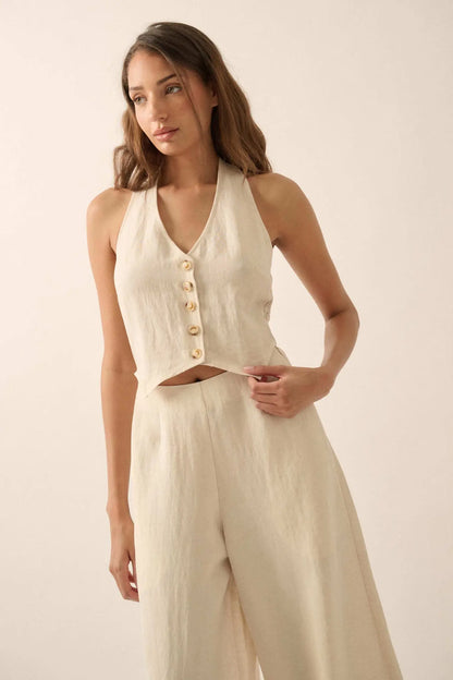 Better Nature Wide-Leg Linen-Blend Vest Jumpsuit