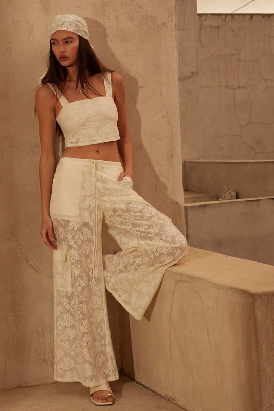 Light as Air Floral Lace Drawstring Cargo Pants