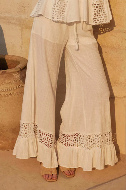 Free Spirit Lace-Inset Ruffled Wide-Leg Pants